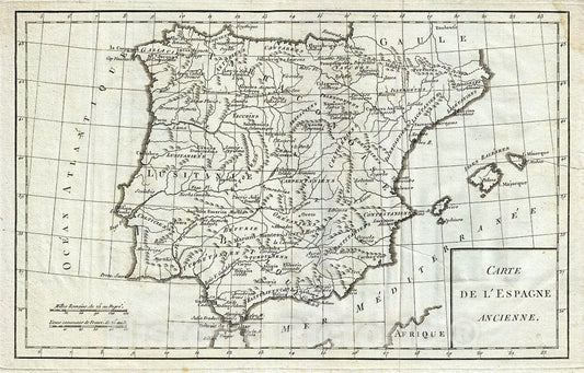 Historic Map : Delisle de Sales Map of Ancient Spain, 1770, Vintage Wall Art