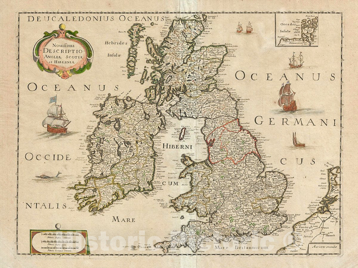 Historic Map : Sanson and Mariette Map of The British Isles, 1650, Vintage Wall Art