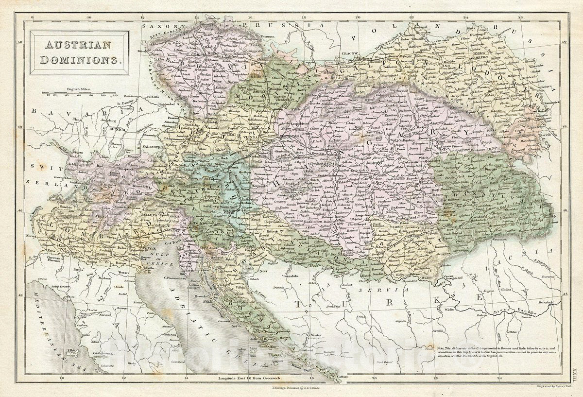 Historic Map : Black Map of The Austrian Empire, Version 2, 1851, Vintage Wall Art