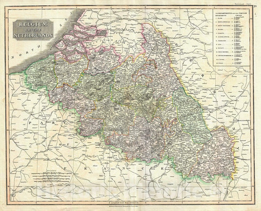 Historic Map : Thomson Map of Belgium and Luxemboug, 1817, Vintage Wall Art