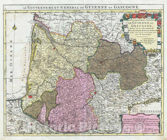 Historic Map : Covens and Mortier Map of The Bordeaux Wine Region (Gironde, Gascogne, Guienne), 1742, Vintage Wall Art