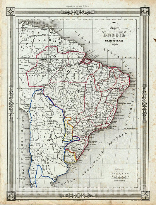 Historic Map : Duvotenay Map of The Empire of Brazil, 1852, Vintage Wall Art