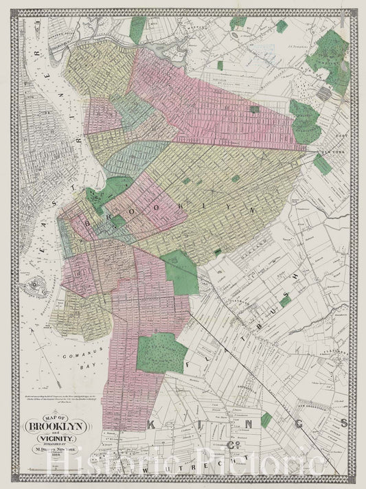 Historic Map : Dripps Map of Brooklyn, New York, 1862, Vintage Wall Art