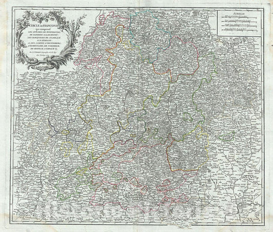 Historic Map : Vaugondy Antique Map of Franconia, Germany, 1752, Vintage Wall Art
