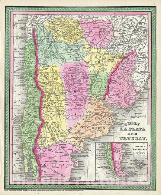 Historic Map : Mitchell Map of Chile, Argentina and Uruguay, Version 2, 1854, Vintage Wall Art