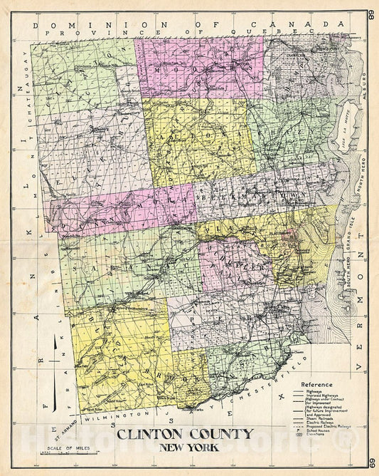 Historic Map : Century Map of Clinton County, New York, 1912, Vintage Wall Art