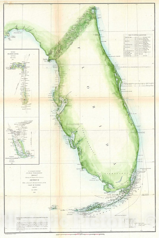 Historic Map : U. S. Coast Survey Chart or Map of Florida, 1860, Vintage Wall Art