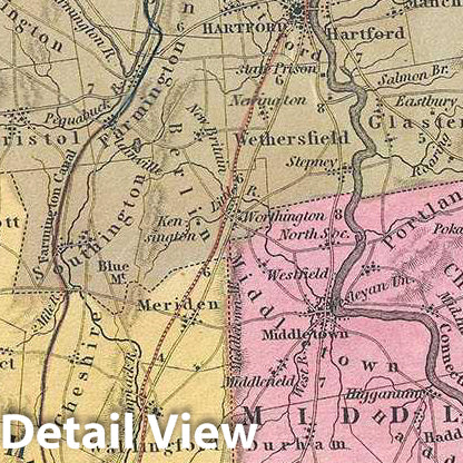 Historic Map : Mitchell Map of Connecticut, 1849, Vintage Wall Art