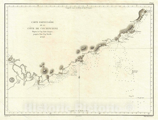 Historic Map : Depot de la Marine Nautical Chart or Map of The Coast of Vietnam (Saigon to Cam Ranh), 1830, Vintage Wall Art