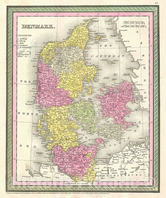 Historic Map : Mitchell Map of Denmark, Version 2, 1854, Vintage Wall Art