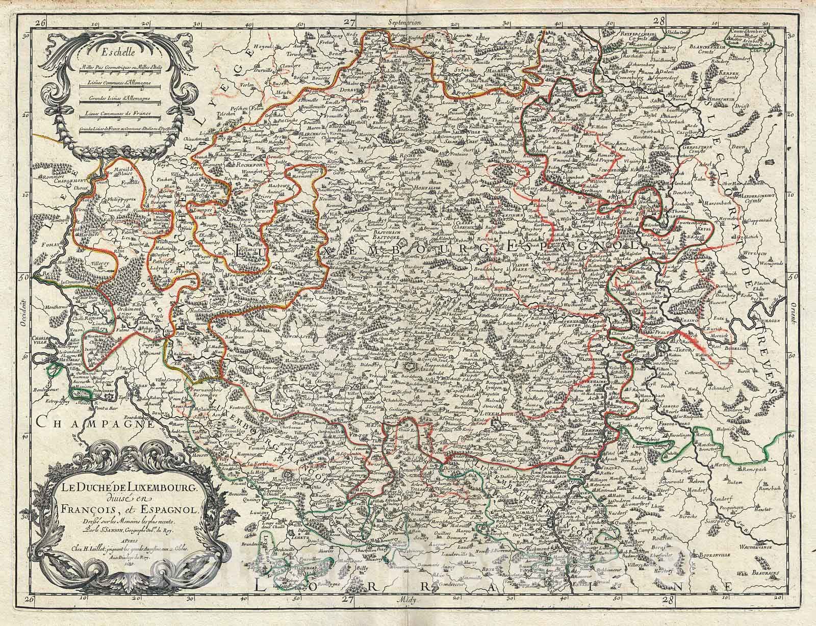 Historic Map : Jaillot Map of The Duchy of Luxembourg, 1674, Vintage Wall Art