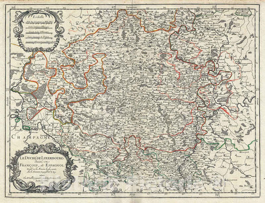 Historic Map : Jaillot Map of The Duchy of Luxembourg, 1674, Vintage Wall Art
