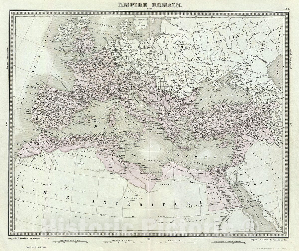 Historic Map : Tardieu Map of The Roman Empire, 1874, Vintage Wall Art