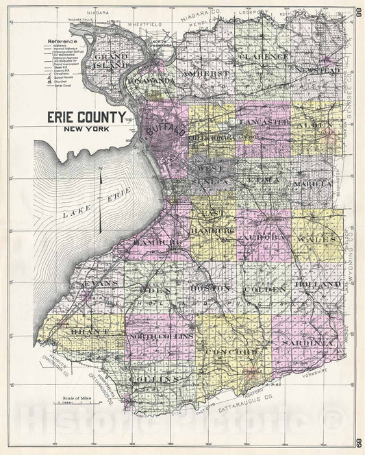 Historic Map : Century Map of Erie County, New York, 1912, Vintage Wall Art