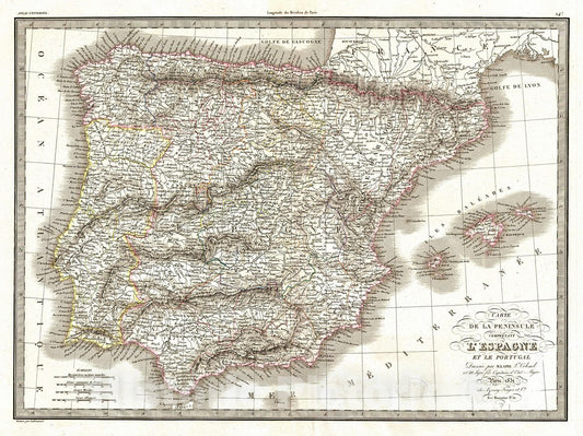 Historic Map : Lapie Map of The Peninsula Including Spain and Portugal, 1831, Vintage Wall Art