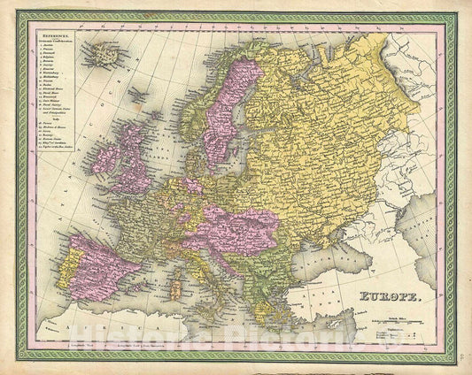 Historic Map : Mitchell Map of Europe, 1849, Vintage Wall Art
