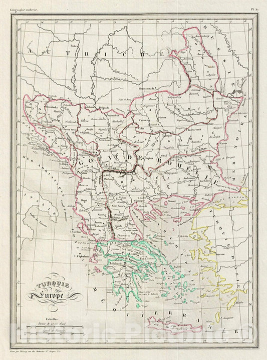 Historic Map : MalteBrun Map of Turkey in Europe and Greece, 1843, Vintage Wall Art