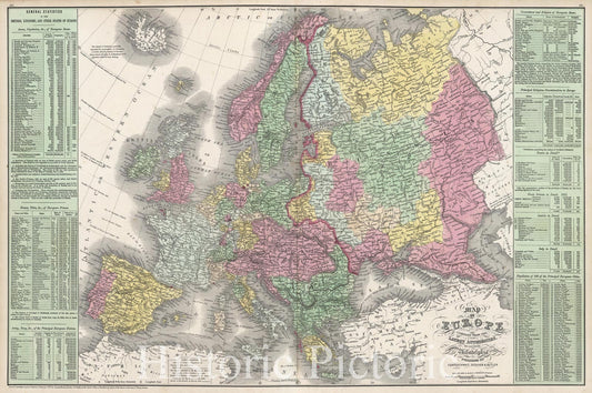 Historic Map : Mitchell Antique Map of Europe, 1854, Vintage Wall Art