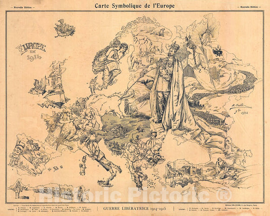 Historic Map : Crété World War I Satirical Map of Europe, 1915, Vintage Wall Art