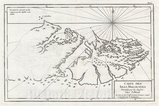 Historic Map : Philippe de Pretot Map of The Malouine or Falkland Islands (Islas Malvinas), 1787, Vintage Wall Art