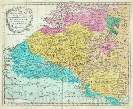 Historic Map : Seale Map of Flanders (Belgium, Holland and Luxemburg), 1760, Vintage Wall Art