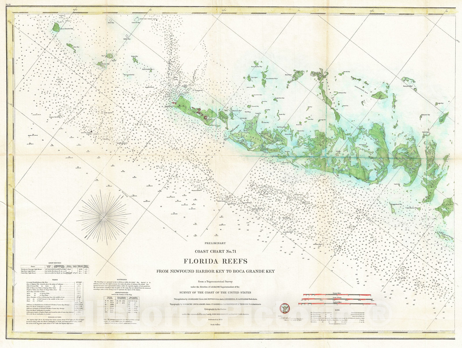 Historic Map : U.S. Coast Survey Nautical Chart or Map of The Florida Keys and Key West, 1859, Vintage Wall Art