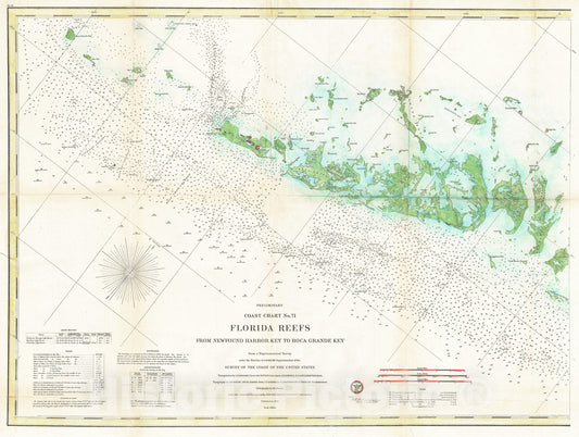 Historic Map : U.S. Coast Survey Nautical Chart or Map of The Florida Keys and Key West, 1859, Vintage Wall Art