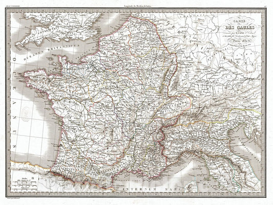 Historic Map : Lapie Map of France in Antiquity (Gaul), 1831, Vintage Wall Art