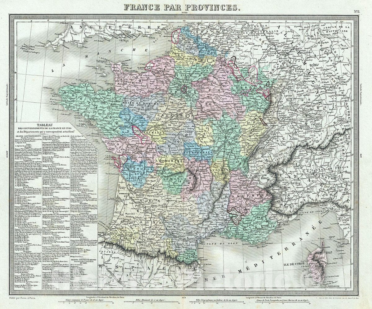 Historic Map : Tardieu Map of France in Provinces, 1874, Vintage Wall Art