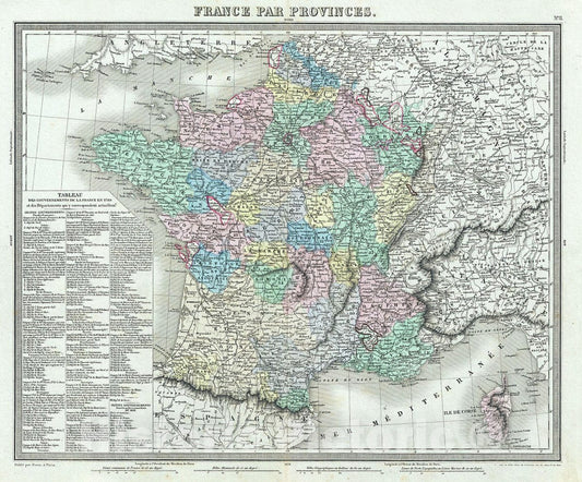 Historic Map : Tardieu Map of France in Provinces, 1874, Vintage Wall Art