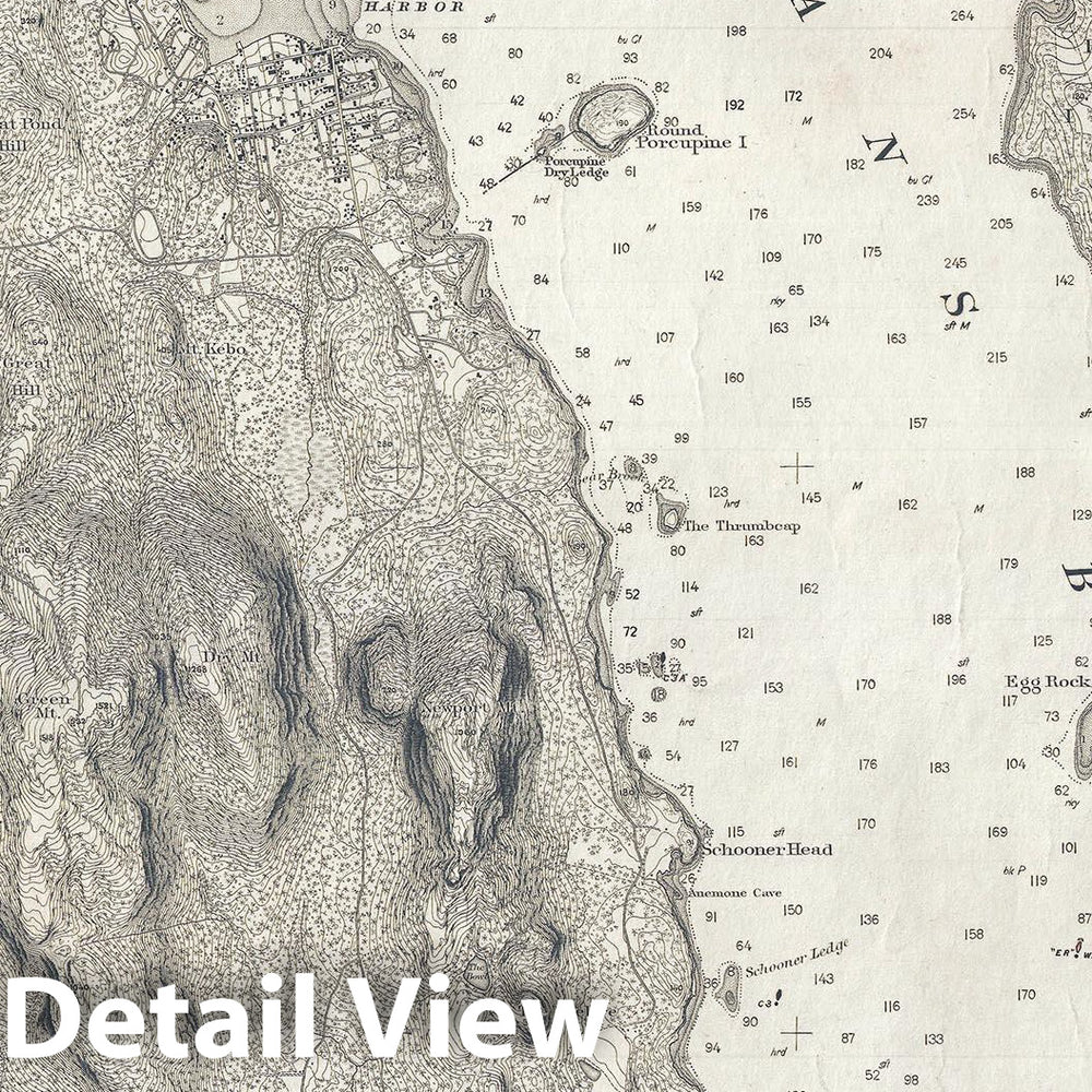 Historic Map : U.S. Coast Survey Chart of Frenchman's Bay, Mount Desert Island, Maine, 1916, Vintage Wall Art