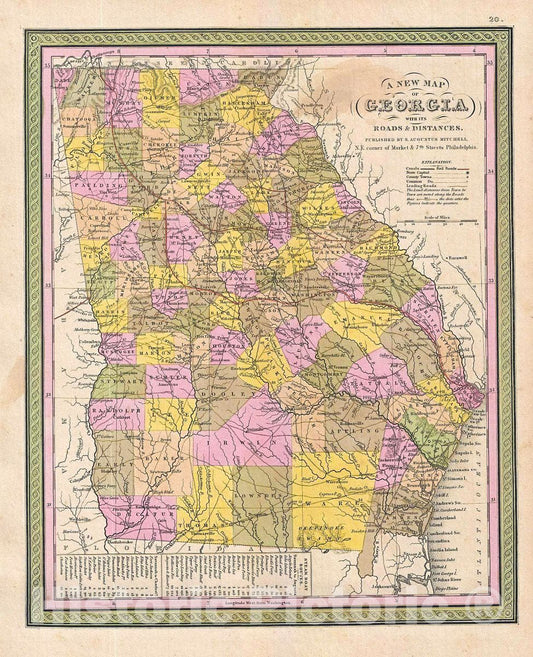 Historic Map : Mitchell Map of Georgia, 1849, Vintage Wall Art
