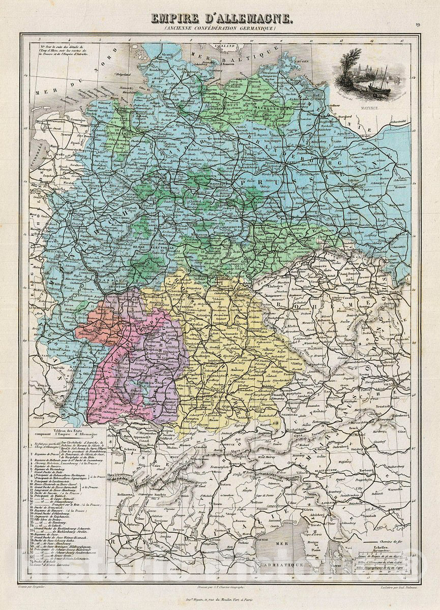 Historic Map : Migeon Map of The German Empire, 1878, Vintage Wall Art