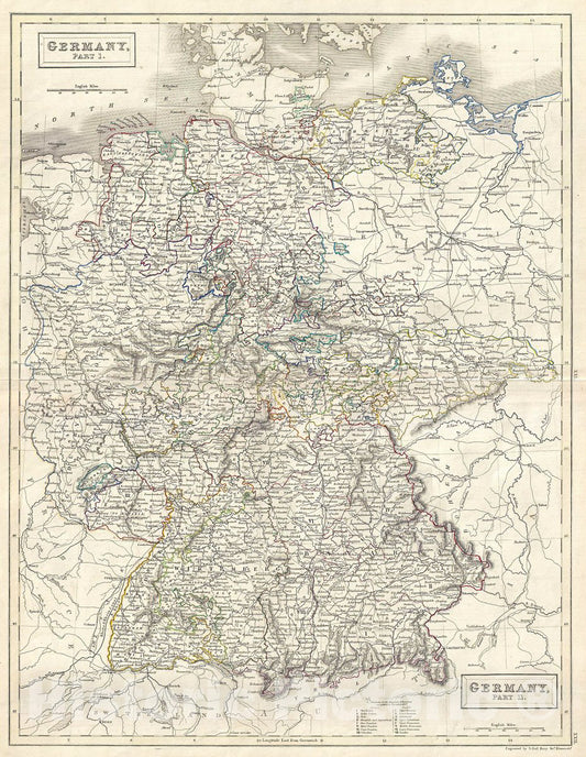 Historic Map : Black Map of Germany, 1844, Vintage Wall Art