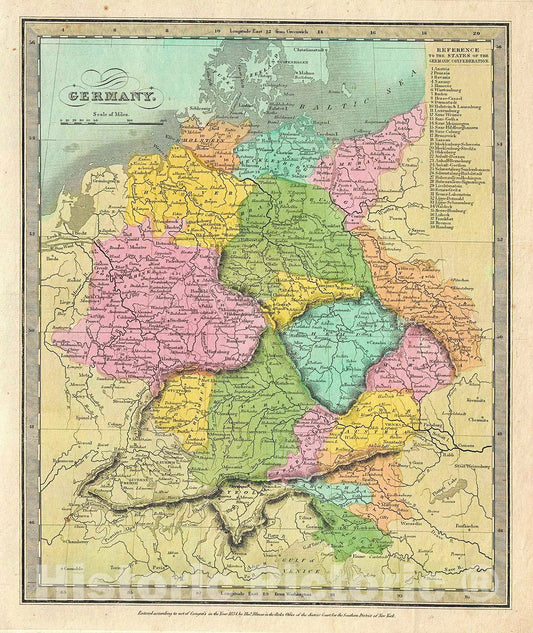 Historic Map : Burr Map of Germany, 1834, Vintage Wall Art