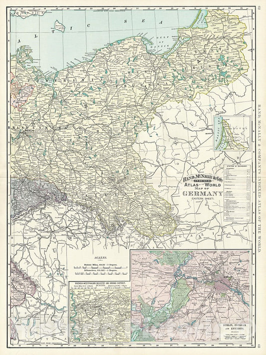Historic Map : Rand McNally Map of Eastern Germany and Prussia, 1891, Vintage Wall Art