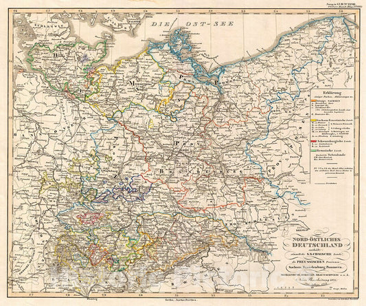 Historic Map : Perthes Map of Northeast Germany and Prussia, 1852, Vintage Wall Art