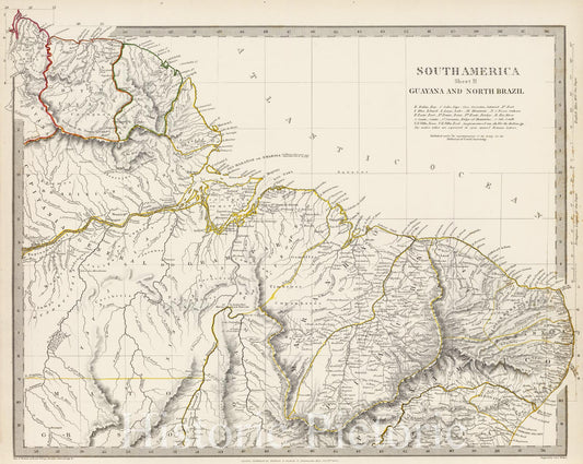 Historic Map : S.D.U.K. Map of Brazil and Guyana, 1836, Vintage Wall Art