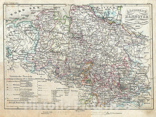 Historic Map : Meyer Map of The Kingdom of Hanover, 1852, Vintage Wall Art