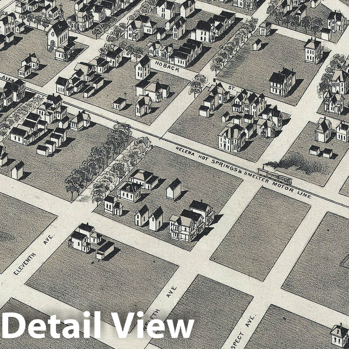 Historic Map : Henry Wellge Bird'sEye View of Helena, Montana, 1890, Vintage Wall Art