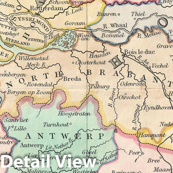 Historic Map : Cruchley Map of Holland and Belgium, 1850, Vintage Wall Art