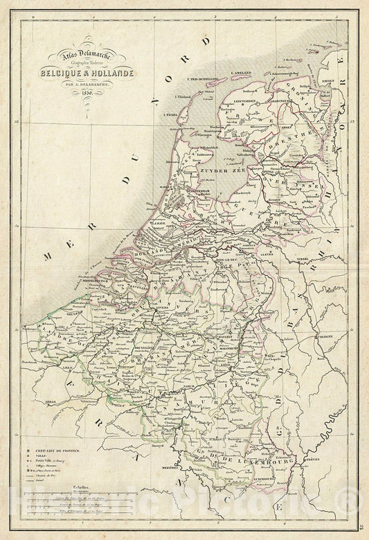 Historic Map : Delamarche Map of Holland and Belgium, Version 2, 1850, Vintage Wall Art