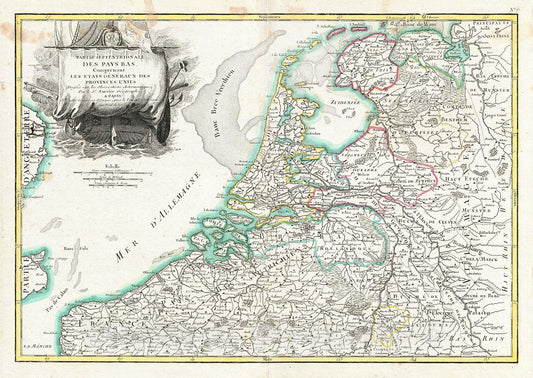 Historic Map : Janvier Map of Holland and Belgium, Version 2, 1783, Vintage Wall Art