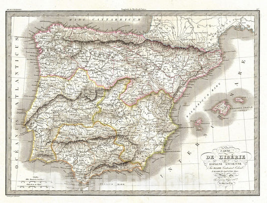 Historic Map : Lapie Map of Ancient Iberia or Spain, 1831, Vintage Wall Art
