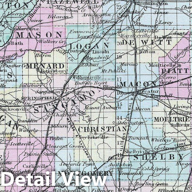 Historic Map : Colton Map of Illinois, 1856, Vintage Wall Art