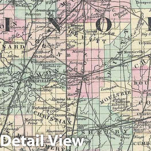 Historic Map : Johnson Map of Illinois, 1861, Vintage Wall Art