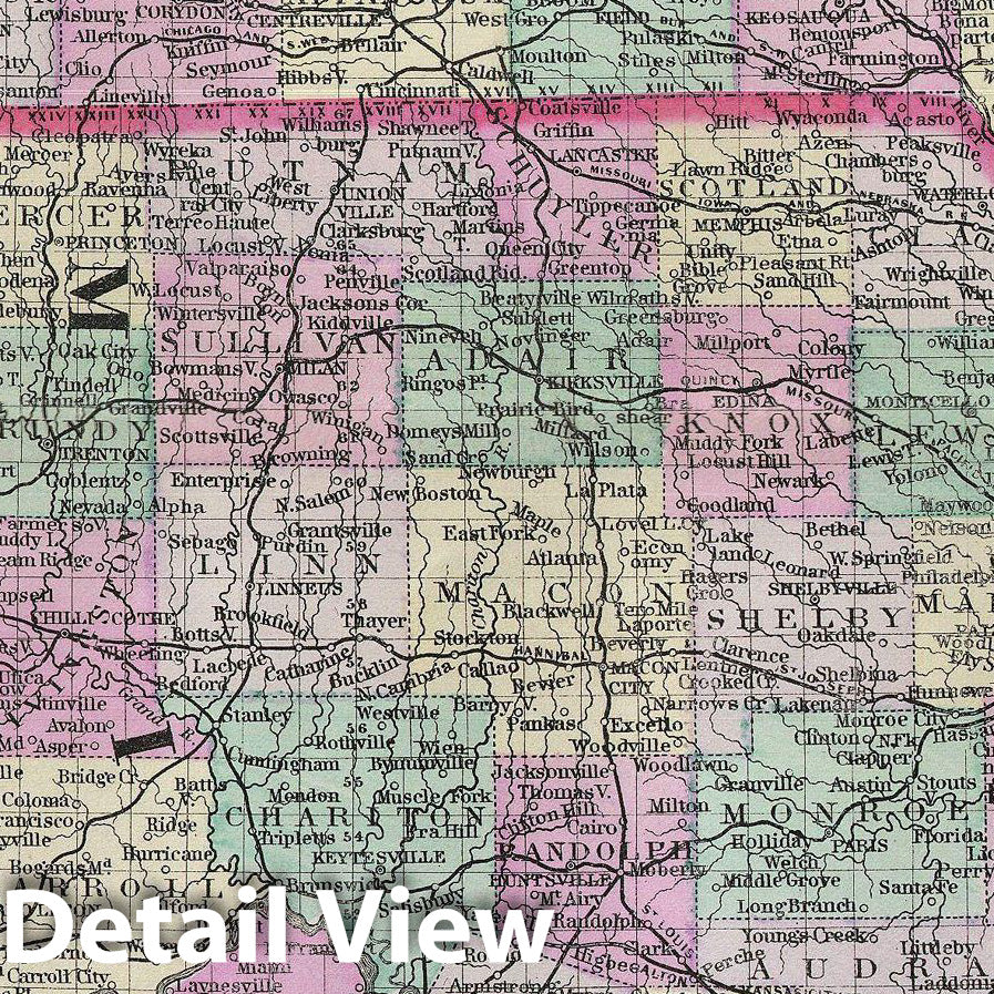 Historic Map : Bradley Map of Iowa and Missouri, 1887, Vintage Wall Art