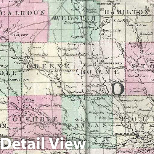 Historic Map : Johnson Map of Iowa and Nebraska, Version 2, 1866, Vintage Wall Art