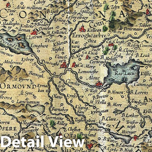 Historic Map : Mercator and Hondius Map of Ireland, 1606, Vintage Wall Art