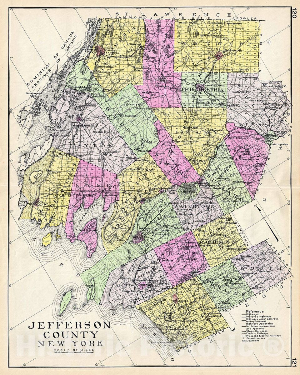 Historic Map : Century Map of Jefferson County, New York, 1912, Vintage Wall Art
